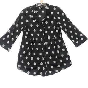 Style & Co Women's Petite Blouse Top Size PM Black Paisley Print Roll-Tab Sleeve